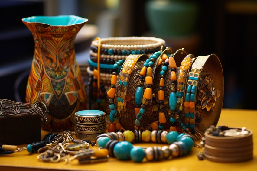A vibrant display of various pieces of jewelry from around the world, showcasing their unique designs and cultural significance.