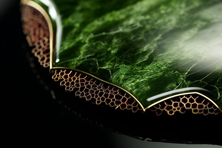 A close-up shot of a beautiful Nephrite jewelry piece, showcasing its unique green color and texture.