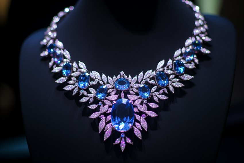 A famous celebrity wearing a stunning zircon necklace at a red carpet event.