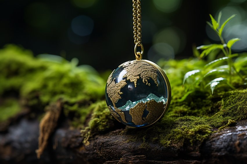A handmade piece of sustainable jewelry wrapped as a gift for Earth Day