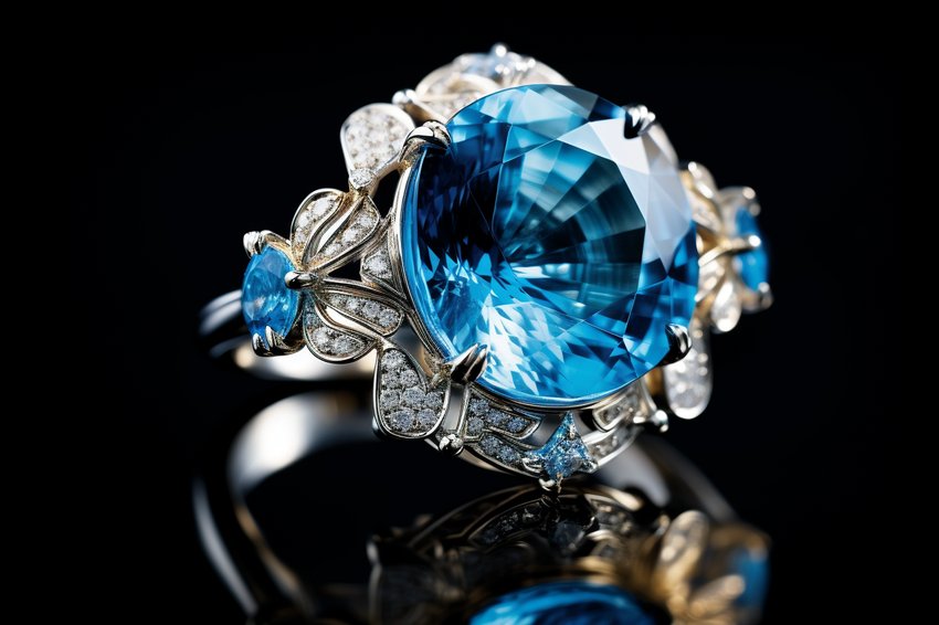 A stunning piece of topaz jewelry, showcasing the gem's vibrant blue color and brilliant shine.