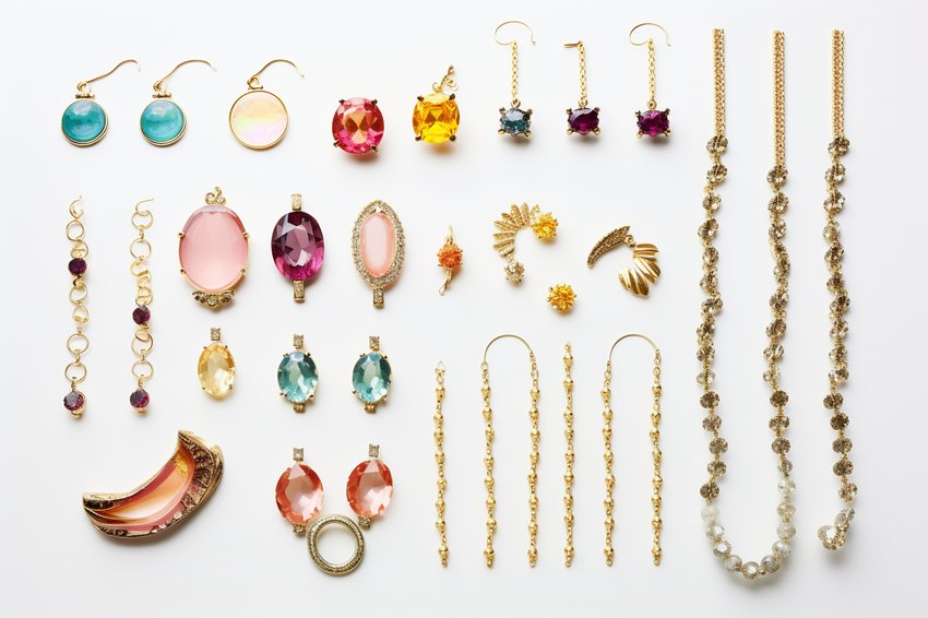 A variety of children's jewelry displayed on a white background, showcasing the range of options available for Children's Day gifts