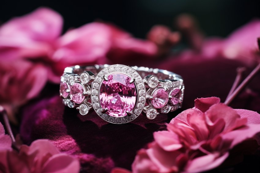 Ein atemberaubendes Stück Morganitschmuck, das die einzigartige rosa Farbe des Edelsteins zur Schau stellt